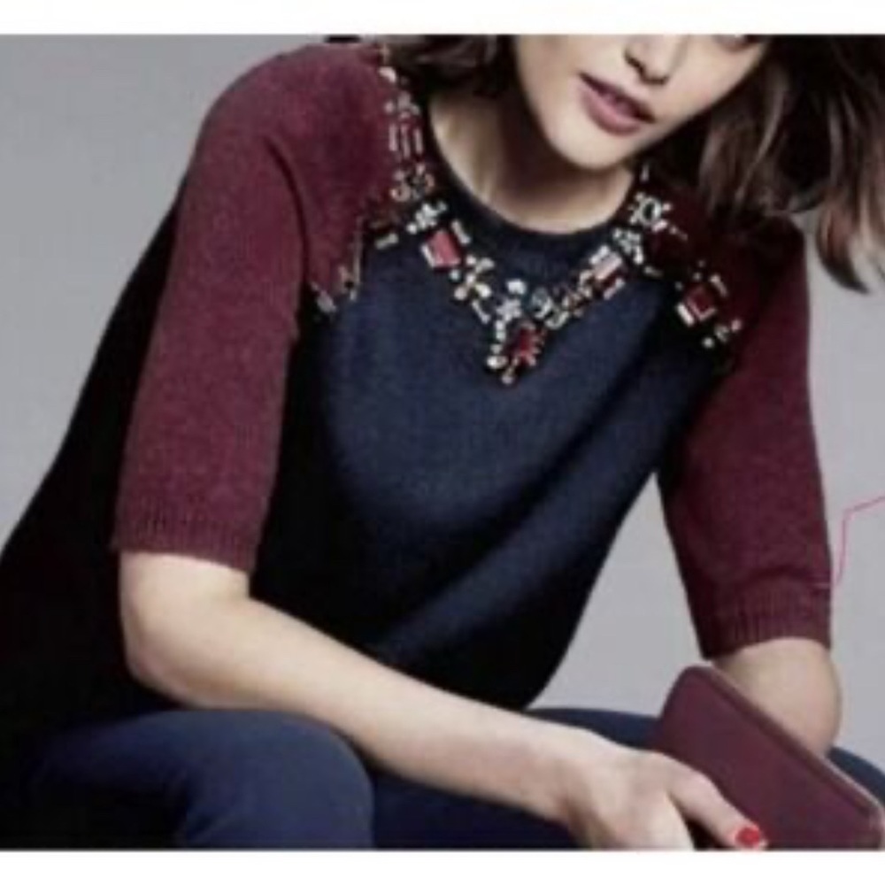 J. Crew Maroon and Black Embellished Sweater